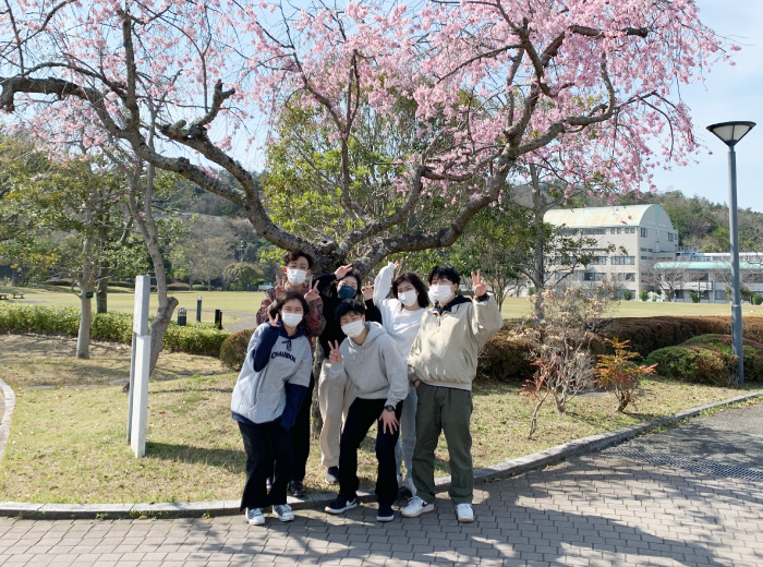 桜の木の下の学生たち